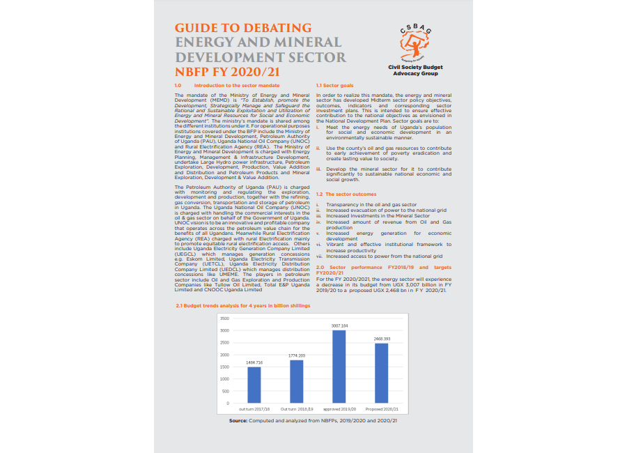 Guide To Debating The Energy And Mineral Development Sector NBFP FY2020/21