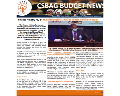Finance Ministry Ps/ St Muhakanizi Issues 2020/21 Budget Execution Circular