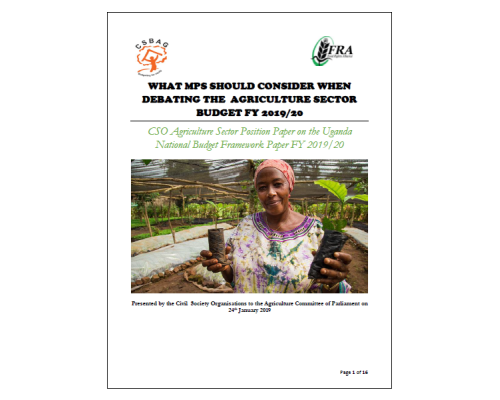 CSO Agriculture Sector Position Paper On The Uganda National Budget Framework Paper FY 2019/20