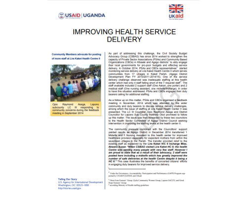 Improving Health Service Delivery In Agago District