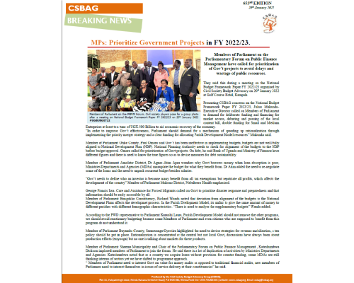 MPs: Prioritize Government Projects in FY 2022/23.