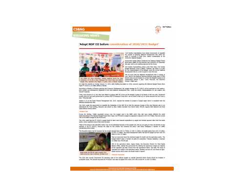 Adopt NDP III before consideration of 2020/2021 Budget