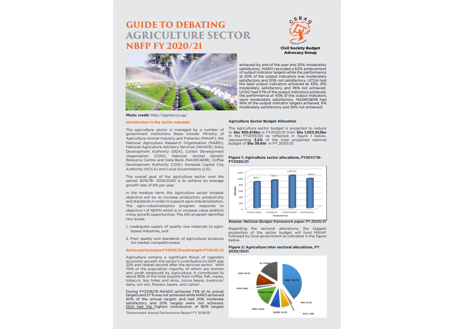 Guide To Debating The Agriculture Sector NBFPFY2020/21