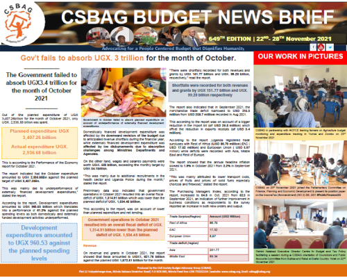 Gov’t fails to absorb UGX. 3 trillion for the month of October.