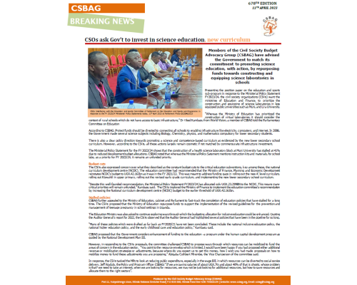 CSOs ask Gov’t to invest in science education, new curriculum
