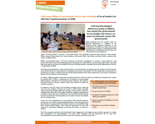 CSOs urge lifting of recruitment freeze and retooling of local leaders for effective implementation of PDM
