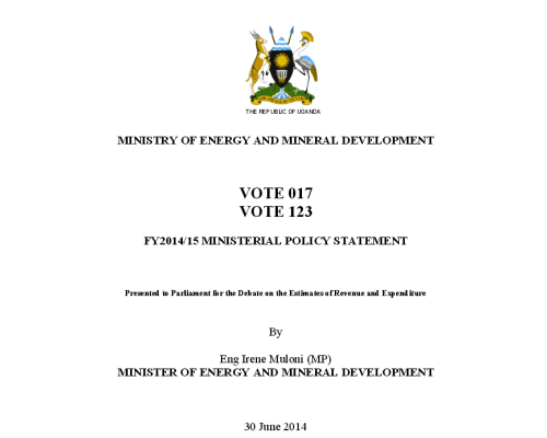 Energy And Mineral Development Ministerial Policy Statement FY2014-15