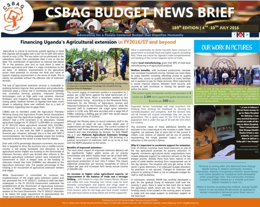 Financing Uganda’s Agricultural extension in FY2016/17 and beyond