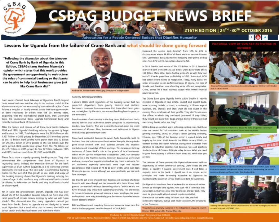 Lessons for Uganda from the failure of Crane Bank and what should be done going forward