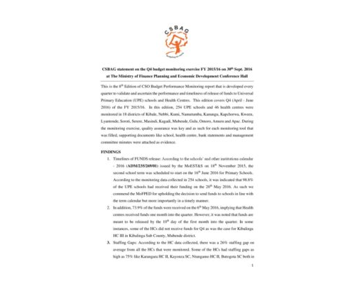 CSBAG Statement On The Q4 Budget Monitoring Exercise FY 2015/16