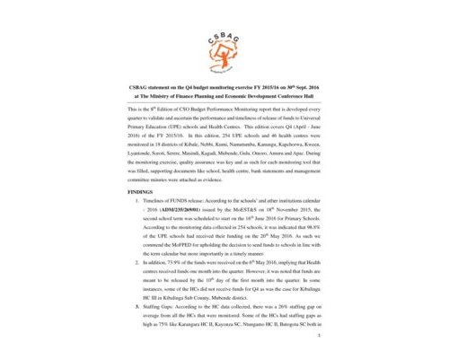 CSBAG Statement On The Q4 Budget Monitoring Exercise FY 2015/16