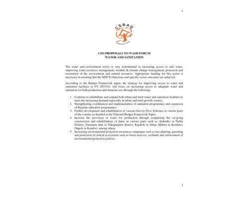 CSOS Proposals To Water, Sanitation And Hygiene Forum FY 2015/16