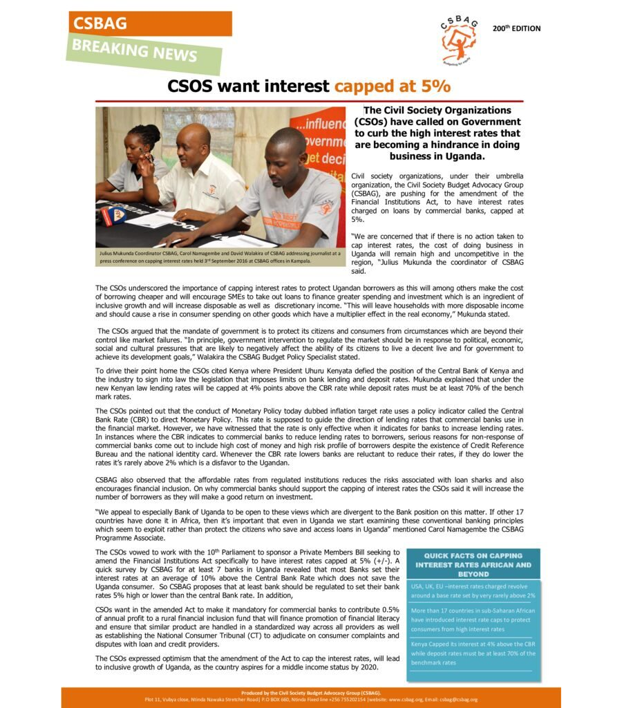 CSOS want interest capped at 5%