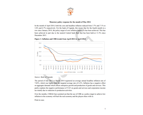 CSBAG Monetary Policy Response For The Month Of May 2014