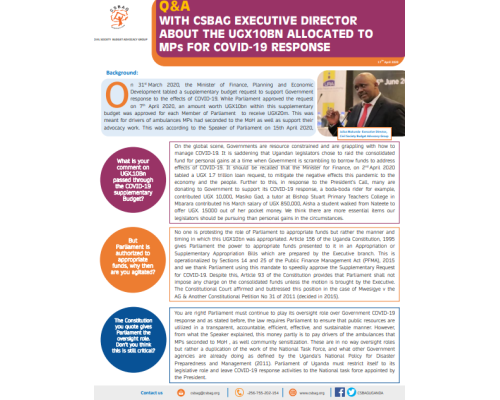 Q&A with CSBAG Executive Director about the Ugx 10BN allocated to MPs for COVID-19