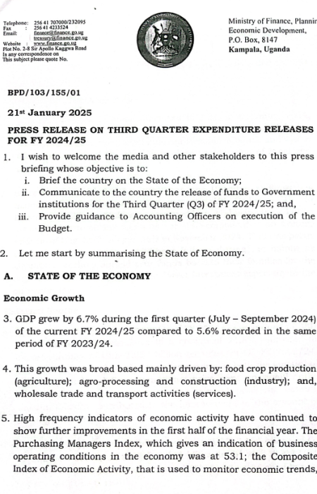 Press release on third quarter expenditure releases for FY 2024-25 Image