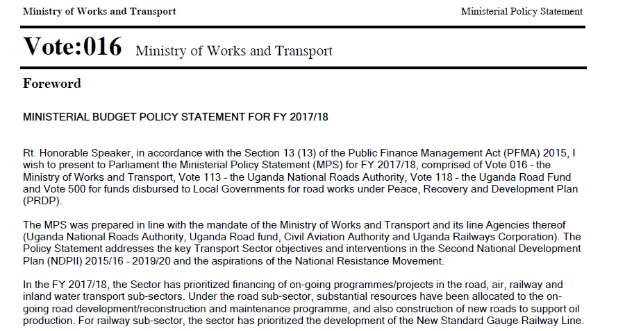 Ministerial Policy Statement Of The Ministry Of Internal Affairs FY 2017/18