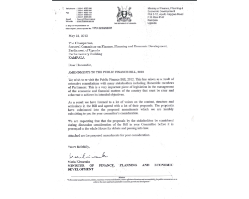 Amendments To The Public Finance Bill 2012
