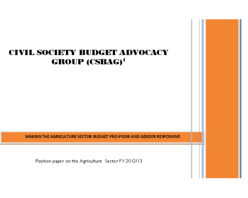CSBAG Position Paper On The Agriculture Sector FY 2012/13