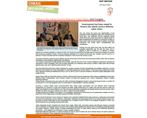 Finance the whole Service Delivery Value Chain. Gov’t urged.