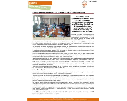 thumbnail of Civil Society asks Parliament for an audit into Youth livelihood Fund