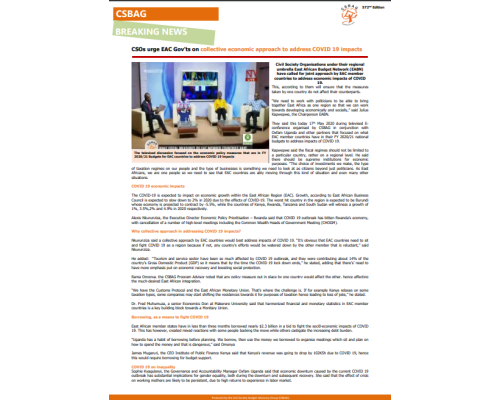 CSOs urge EAC Govts on collective economic approach to address COVID 19 impacts