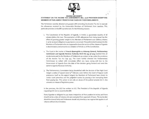 Statement On The Income Tax (Amendment) Bill 2016