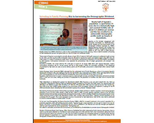 Investing in Family Planning Key in harnessing the Demographic Dividend.