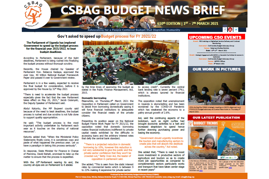 Gov't asked to speed up Budget process for FY 2021/22
