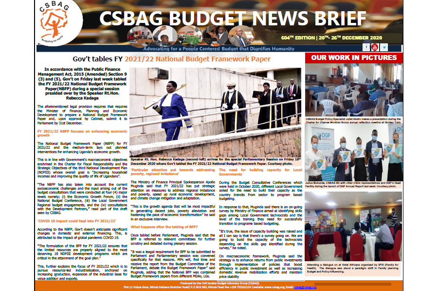 Gov’t tables FY 2021/22 National Budget Framework Paper