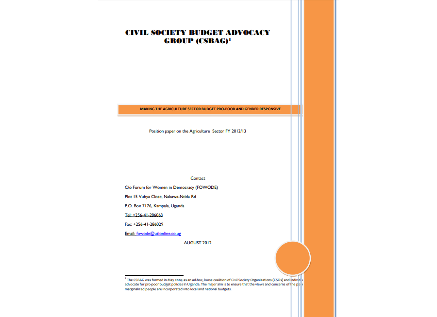 CSBAG Position Paper on The Agriculture Sector FY 2012/13