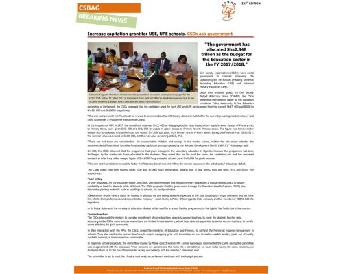 thumbnail of Increase capitation grant for USE, UPE schools, CSOs ask government