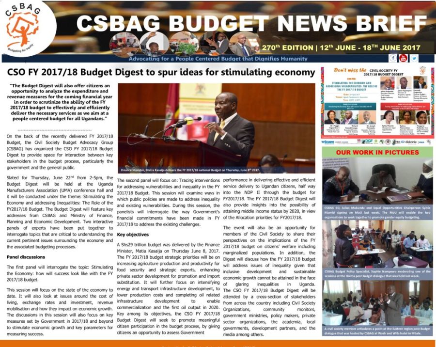 CSO FY 2017/18 Budget Digest to spur ideas for stimulating economy