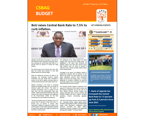 BoU raises Central Bank Rate to 7.5% to curb inflation.