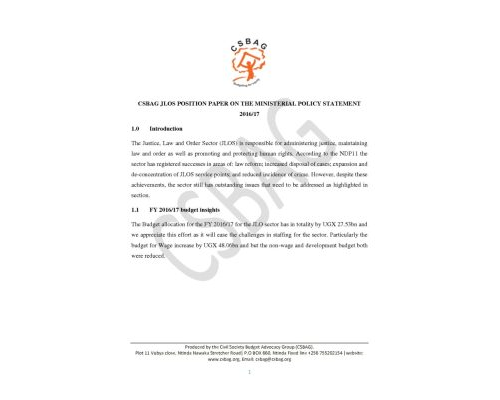 CSO JLOS Position Paper On The MPS FY 2016/17