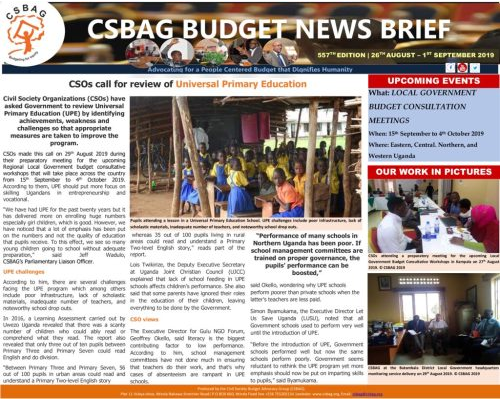 thumbnail of CSBAG BUDGET NEWS 557 CSOs call for review of Universal Primary Education