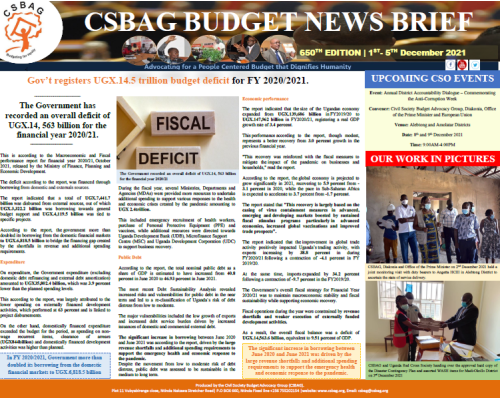 Gov’t registers UGX.14.5 trillion budget deficit for FY 2020/2021.