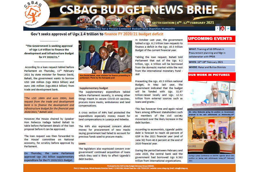 Govt seeks approval of Ugx.1.4 trillion to finance FY 2020/21 budget deficit