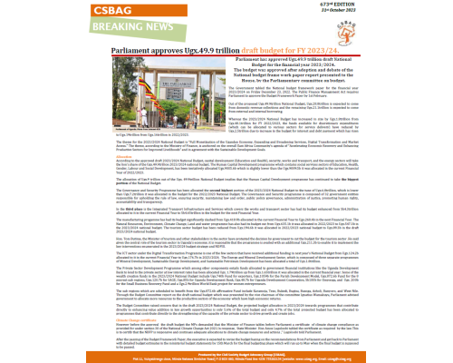 Parliament approves Ugx.49.9 trillion draft budget for FY 2023/24