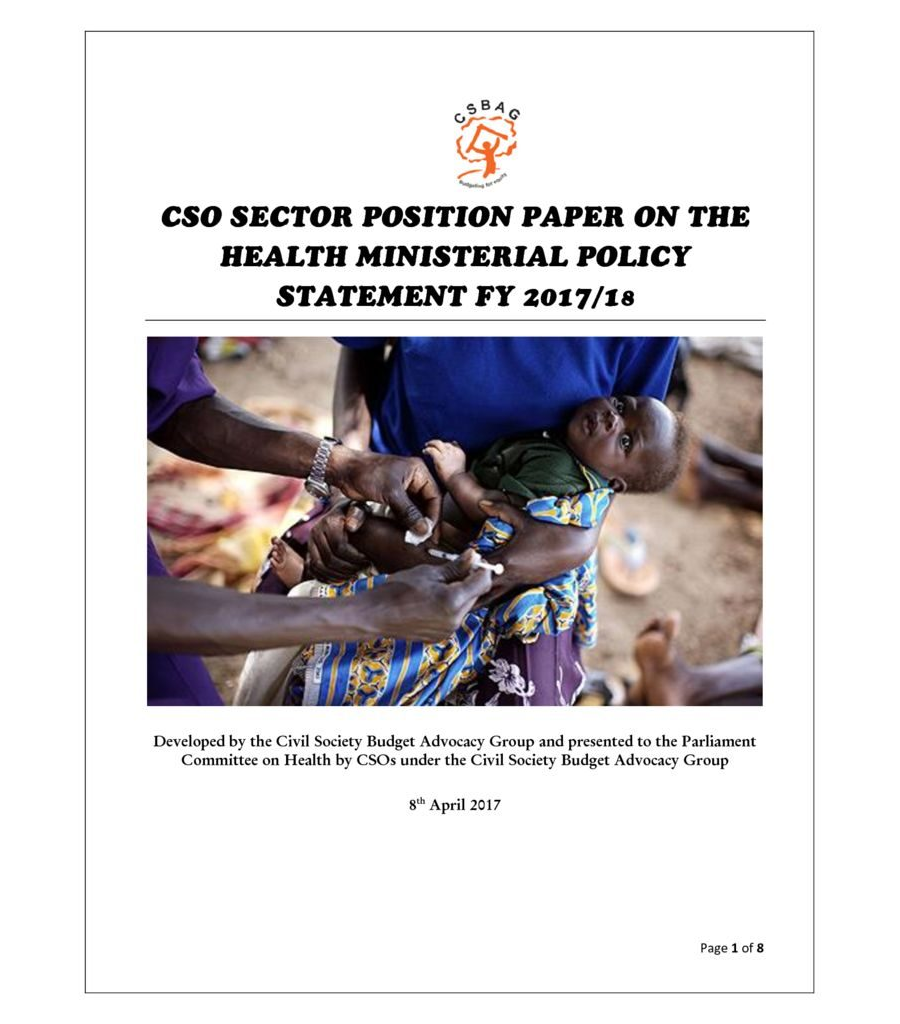 CSO Position Paper On The Health Sector Ministerial Policy Statement FY 2017/18