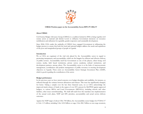 CSBAG Position Paper On The Accountability Sector BFP, FY 2016/17