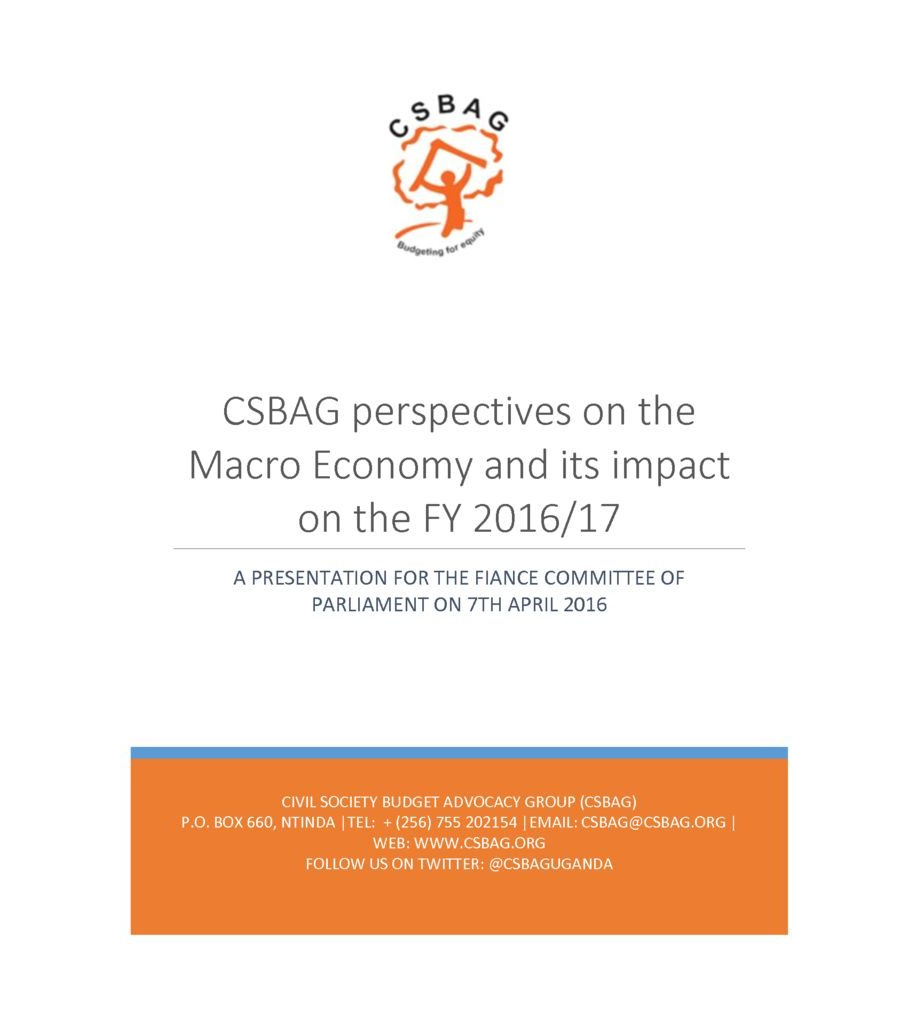 CSBAG Perspectives On The Macro Economy And Its Impact On The FY 2016/17 Budget