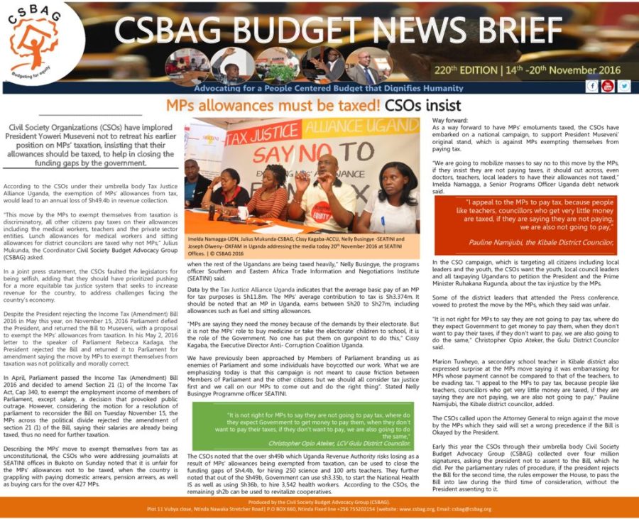 MPs allowances must be taxed! CSOs insist