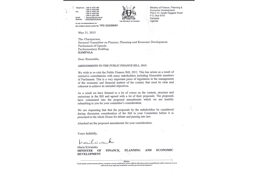 Amendments To The Public Finance Bill 2012