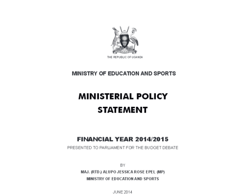 Ministry Of Education And Sports Ministerial Policy Statement FY2014-15