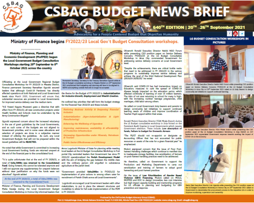 Ministry of Finance begins FY2022/23 Local Gov’t Budget Consultation workshops