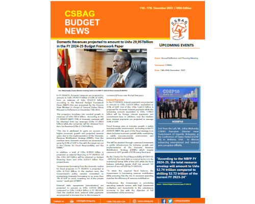 Domestic Revenues projected to amount to Ushs 29,957billion in the FY 2024-25 Budget Framework Paper