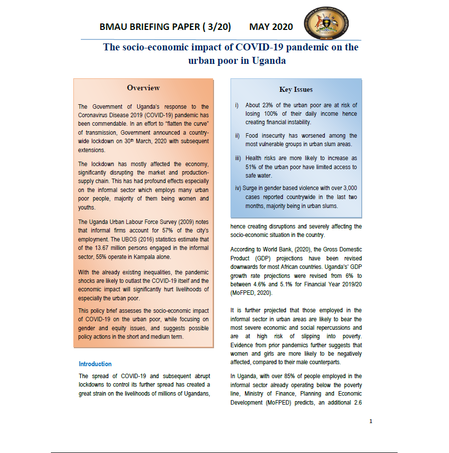 BMAU-The Socio-economic Impact Of COVID-19 Pandemic On The Urban Poor In Uganda