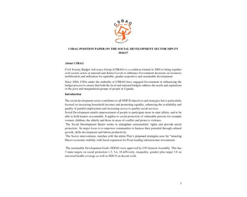 CSBAG Position Paper On The Social Development MPS FY 2016/17