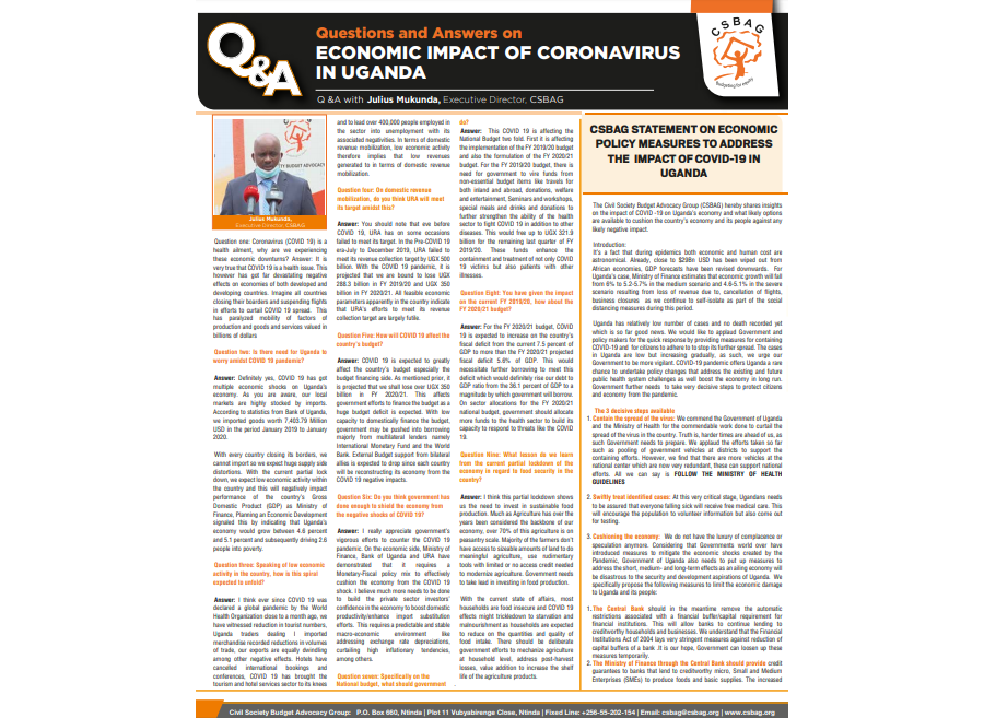 CSBAG statement on Economic policy measures to address the impact of COVID-19 in Uganda